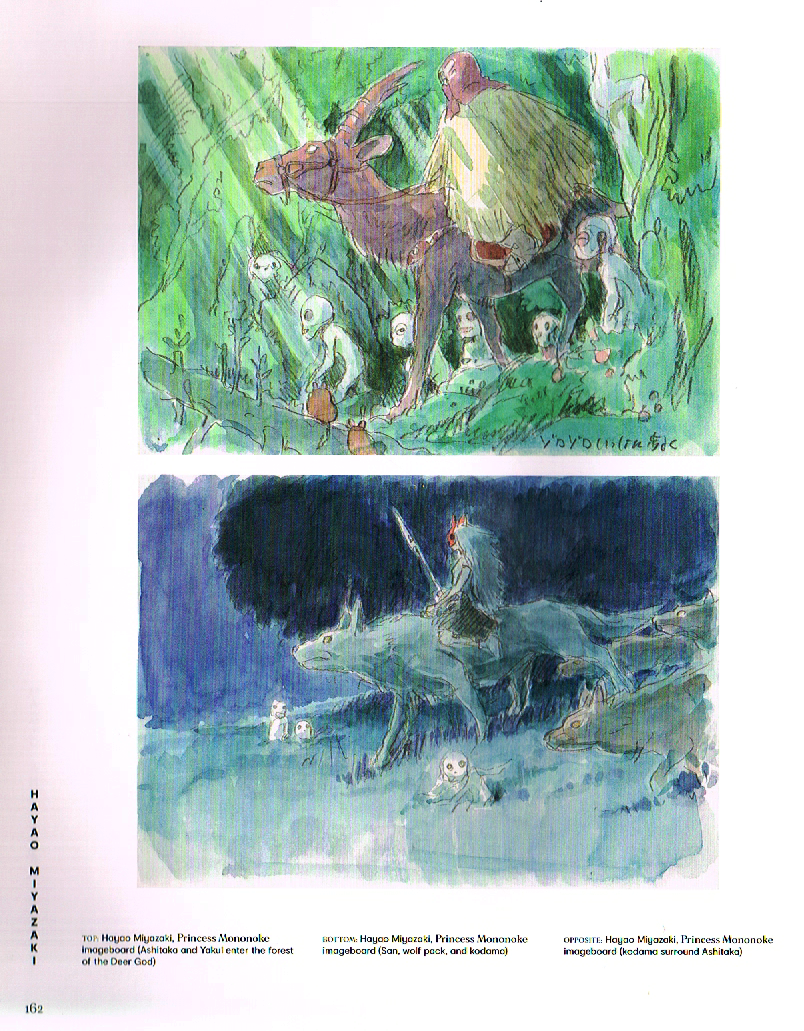the art of hayao miyazaki,hayao miyazaki,princess mononoke,princess mononoke concept art,miyazaki imageboards,deer god princess mononoke,kodama tree spirits,ashitaka and yakul,san and wolf pack