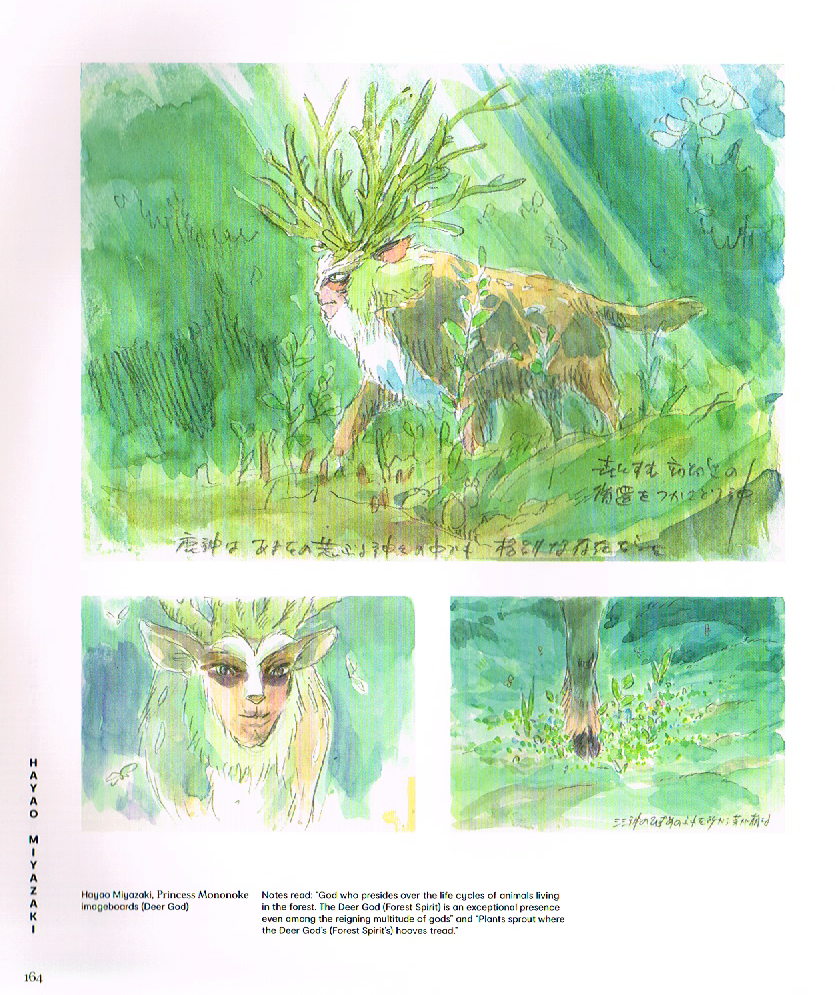 the art of hayao miyazaki,hayao miyazaki,princess mononoke,princess mononoke concept art,miyazaki imageboards,deer god princess mononoke,kodama tree spirits,deer god imageboard princess mononoke