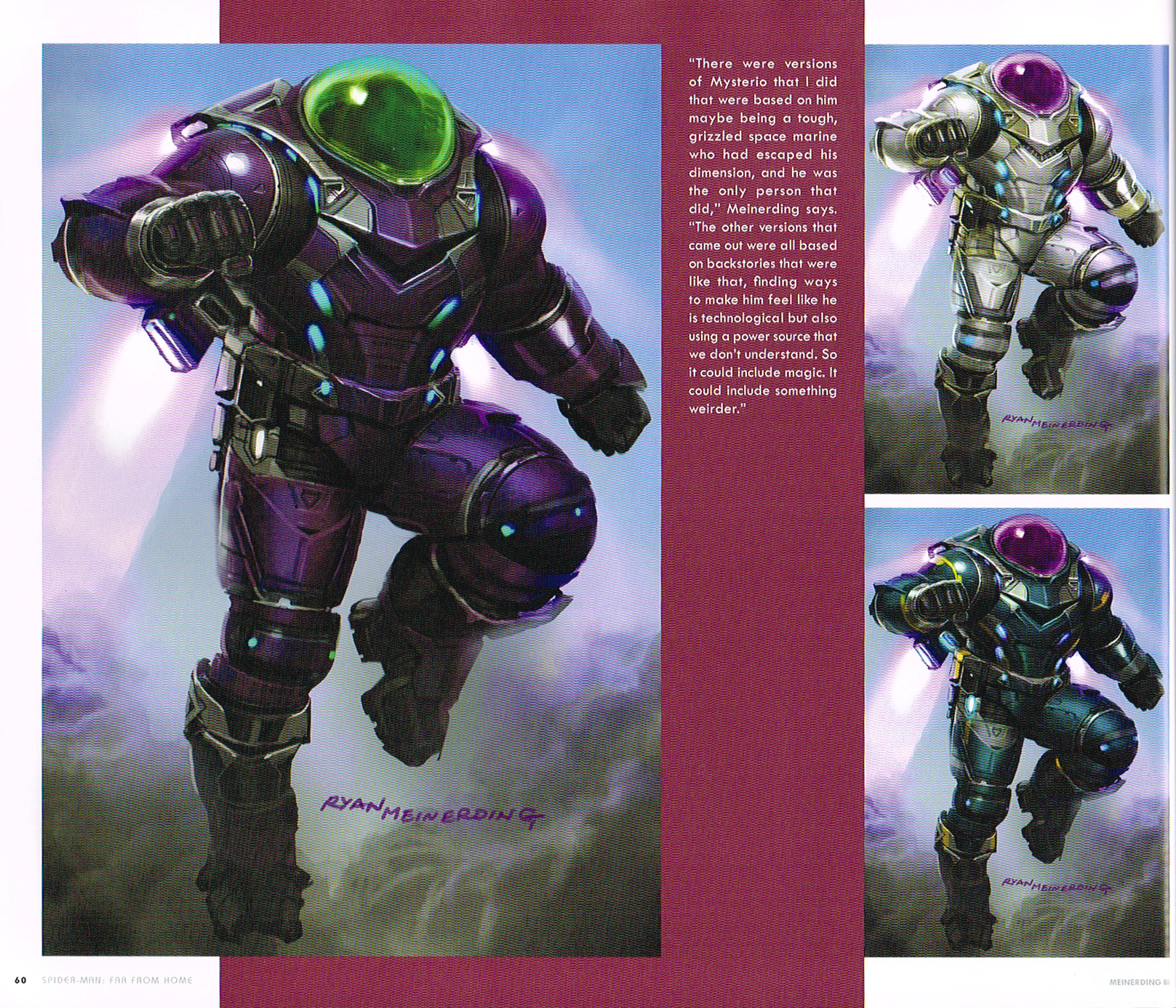 the art of spiderman,mysterio concept art,ryan meinerding mysterio art art,far from home concept art,mysterio character designs