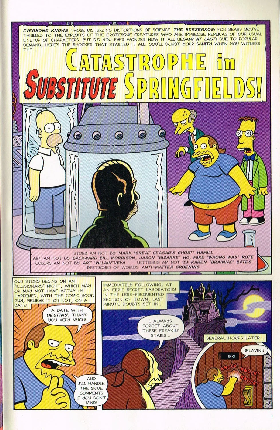 simpsons tree house of horror comic,Catastrophe in Substitute Springfields simpsons comic,simpsons comic 7,bart simpsons comic,tree house of horror art,tree house of horror,mark hamill,bill morrison,jason ho,mike rote,art ueve,karen bates