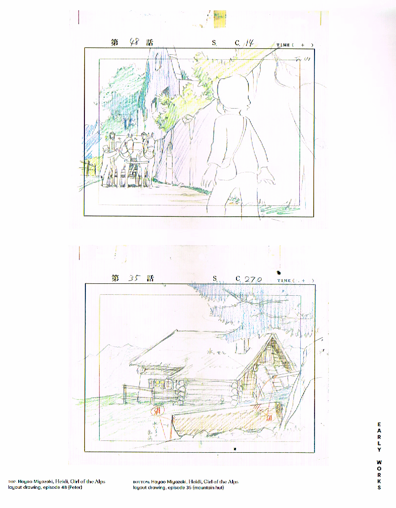 the art of hayao miyazaki,hayao miyazaki artbook,hayao miyazaki art,miyazaki concept art,heidi girl of the alps layout drawing,mountain hut layout drawing heidi girl of the alps