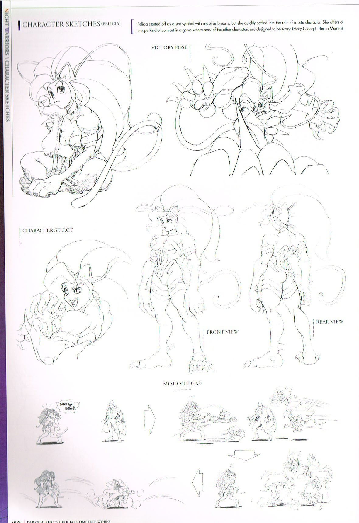 the art of darkstalkers,darkstalkers official complete works,haruo murata,haruo murata darkstalkers,felicia darkstalkers design