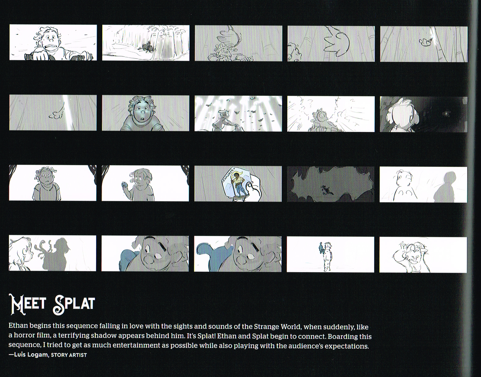 the art of strange world, strange world concept art,splat concept art,strange world splat art,splat character designs,luis lagam art,meet splat storyboards