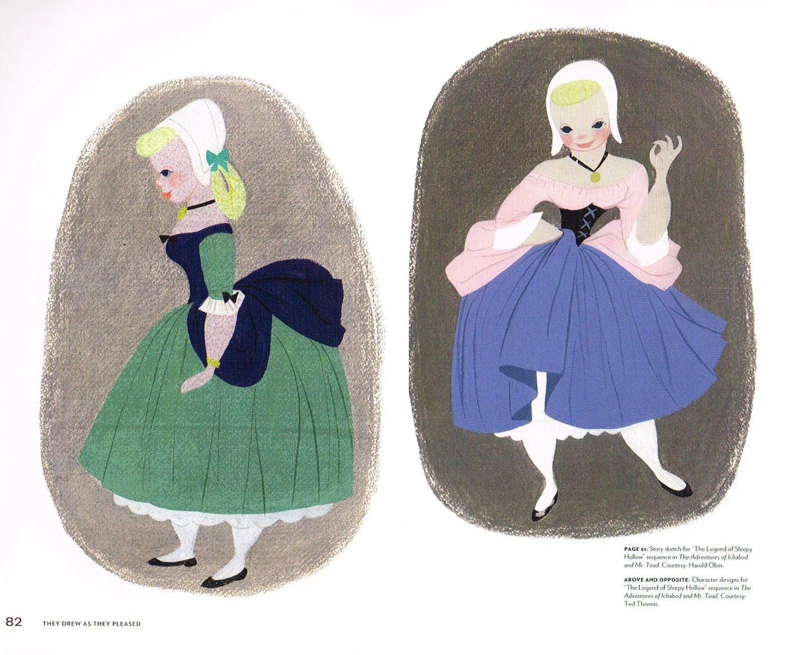 the art of mary blair,mary blair concept art,mary blair art,mary blair color studies,the legend of sleepy hollow character designs mary blair