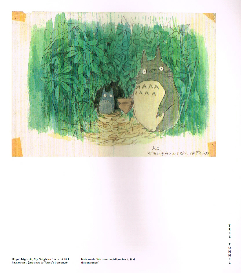 the art of hayao miyazaki,hayao miyazaki artbook,hayao miyazaki art,miyazaki concept art,my neighbor totoro concept art,entrence to totoros tree cove art,my neighbor totoro art,