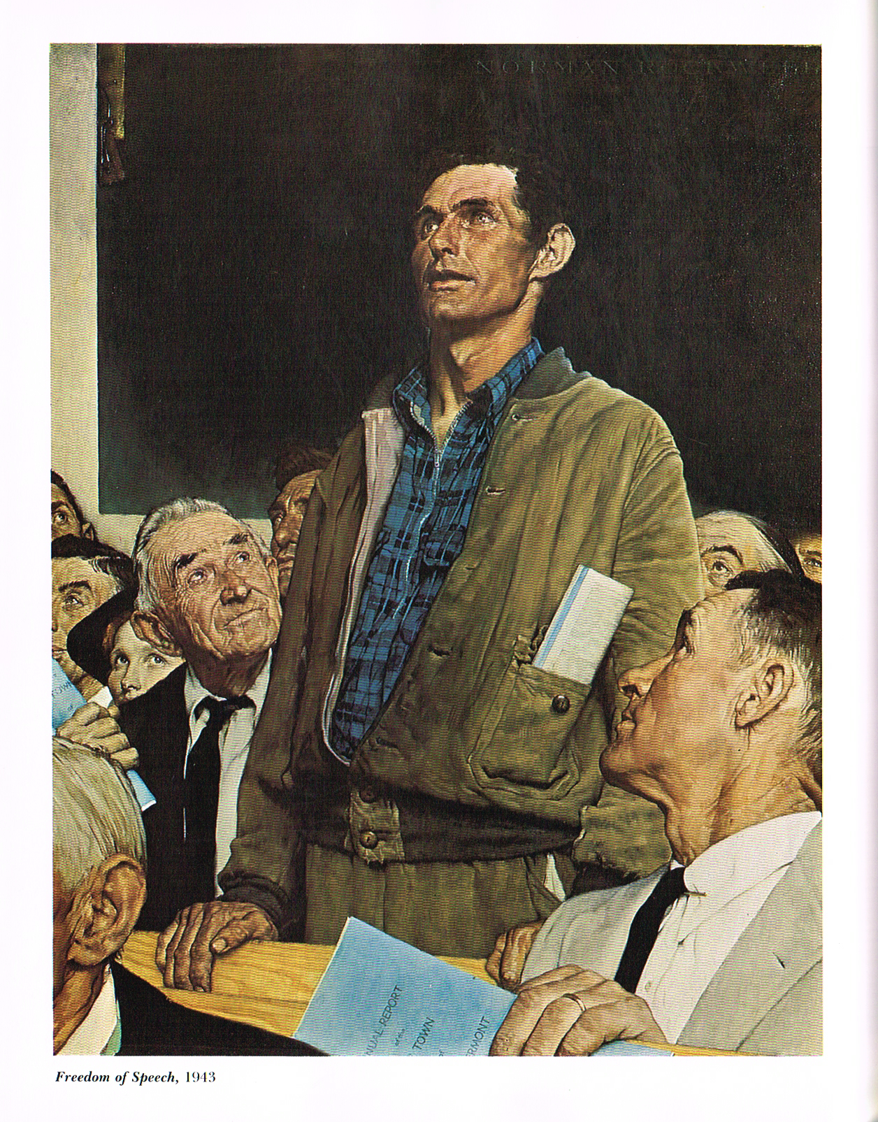 the art of Norman Rockwell,norman Rockwell faith of america book, norman Rockwell paintings, freedom of speech 1943 norman Rockwell painting