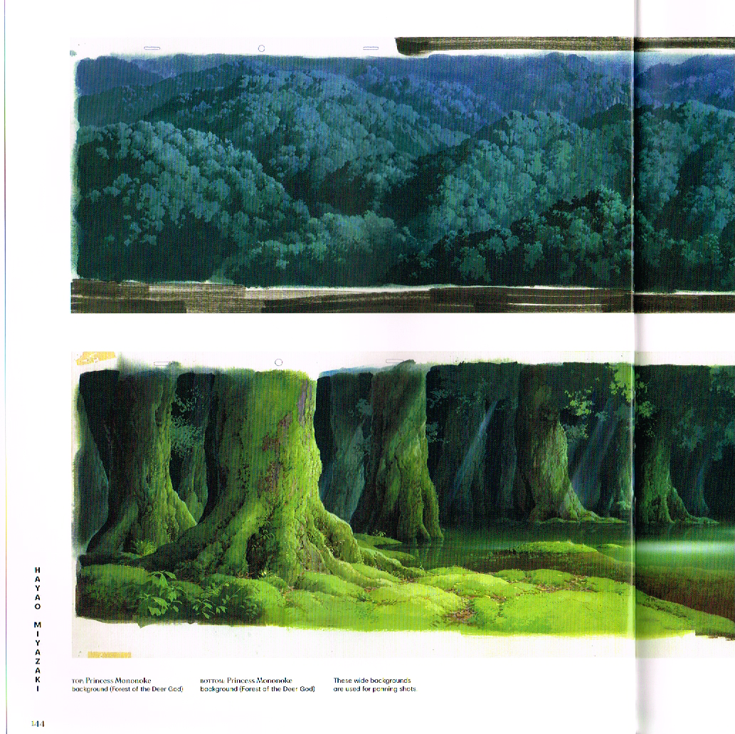 hayao miyazaki art, the art of hayao Miyazaki,hayao Miyazaki concept art, princess Mononoke background art,princess mononoke layout drawings, princess Mononoke forest of the dear god art