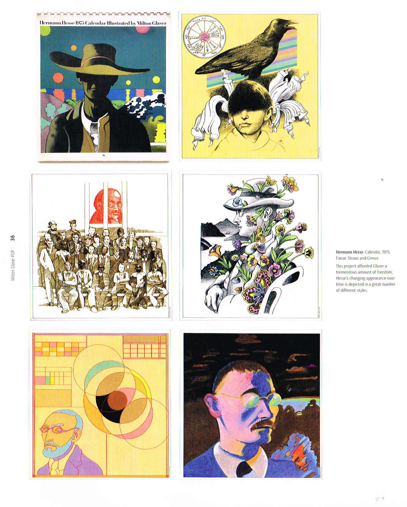 pop milton glaser, the art of milton glaser,milton glaser pop,hermann hesse calender 1975,hermann hesse portraits, hermann hesse art