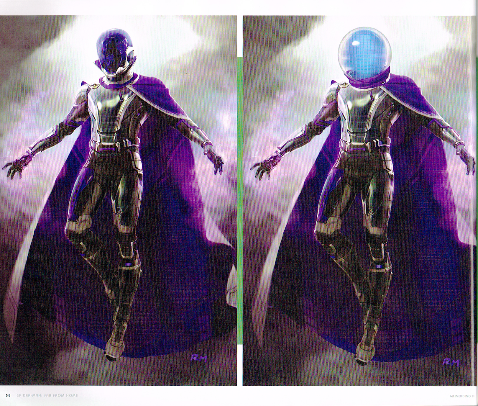 the art of spiderman,mysterio concept art,ryan meinerding mysterio art art,far from home concept art,mysterio character designs