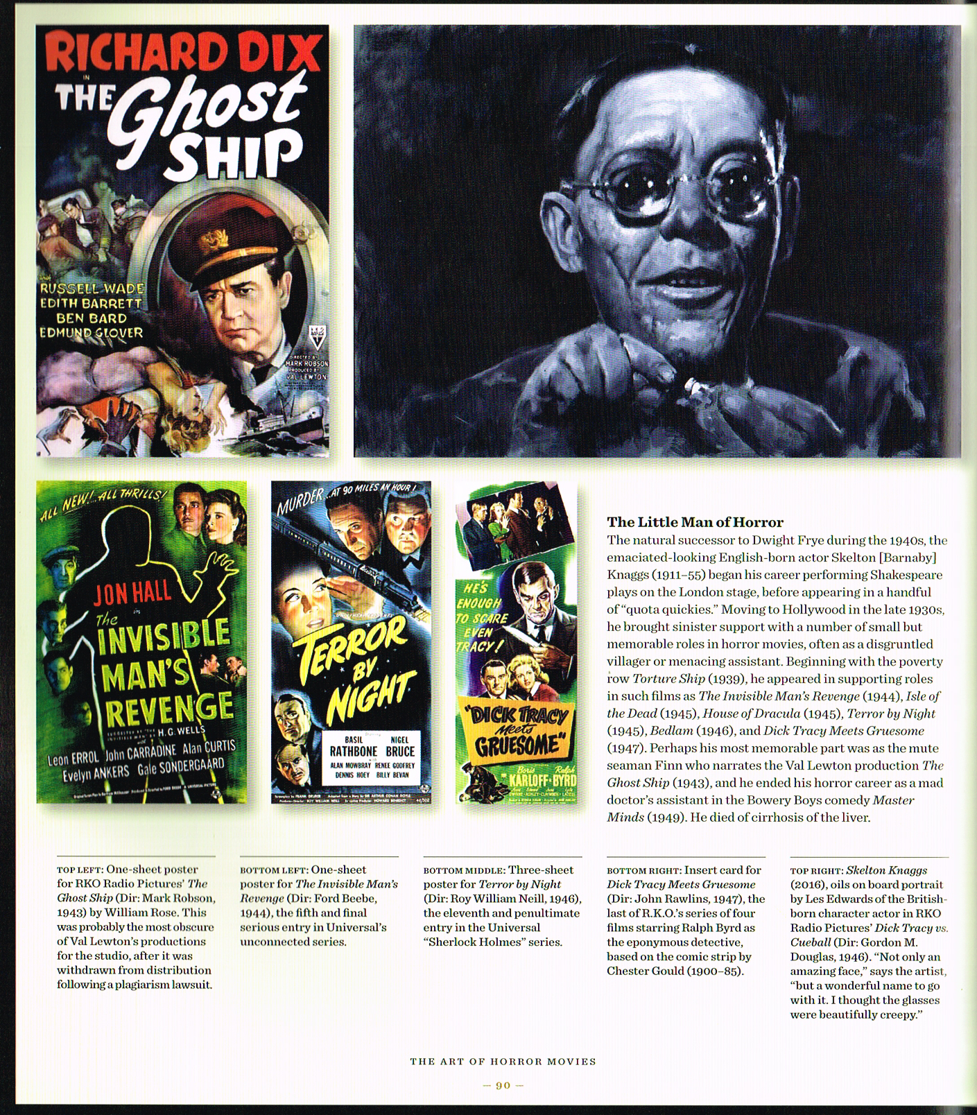 the art of horror movies an illustrated history,the art of horror movies,horror movie posters,ghost ship 1943,invisible mans revenge 1944,terror by night 1946,dick tracy meets gruesome 1947,portrait of skelton knaggs,les edwards,dick tracy vs cueball