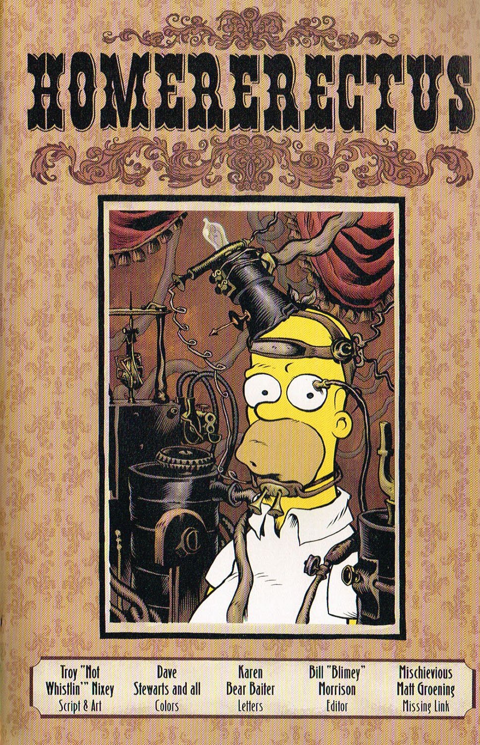 the art of Simpsons,bart Simpsons tree house of horror comic 7,tree house of horror comic,homererectus comic,troy nixey,dave stewarts,karen baiter,bill morrison,matt groening