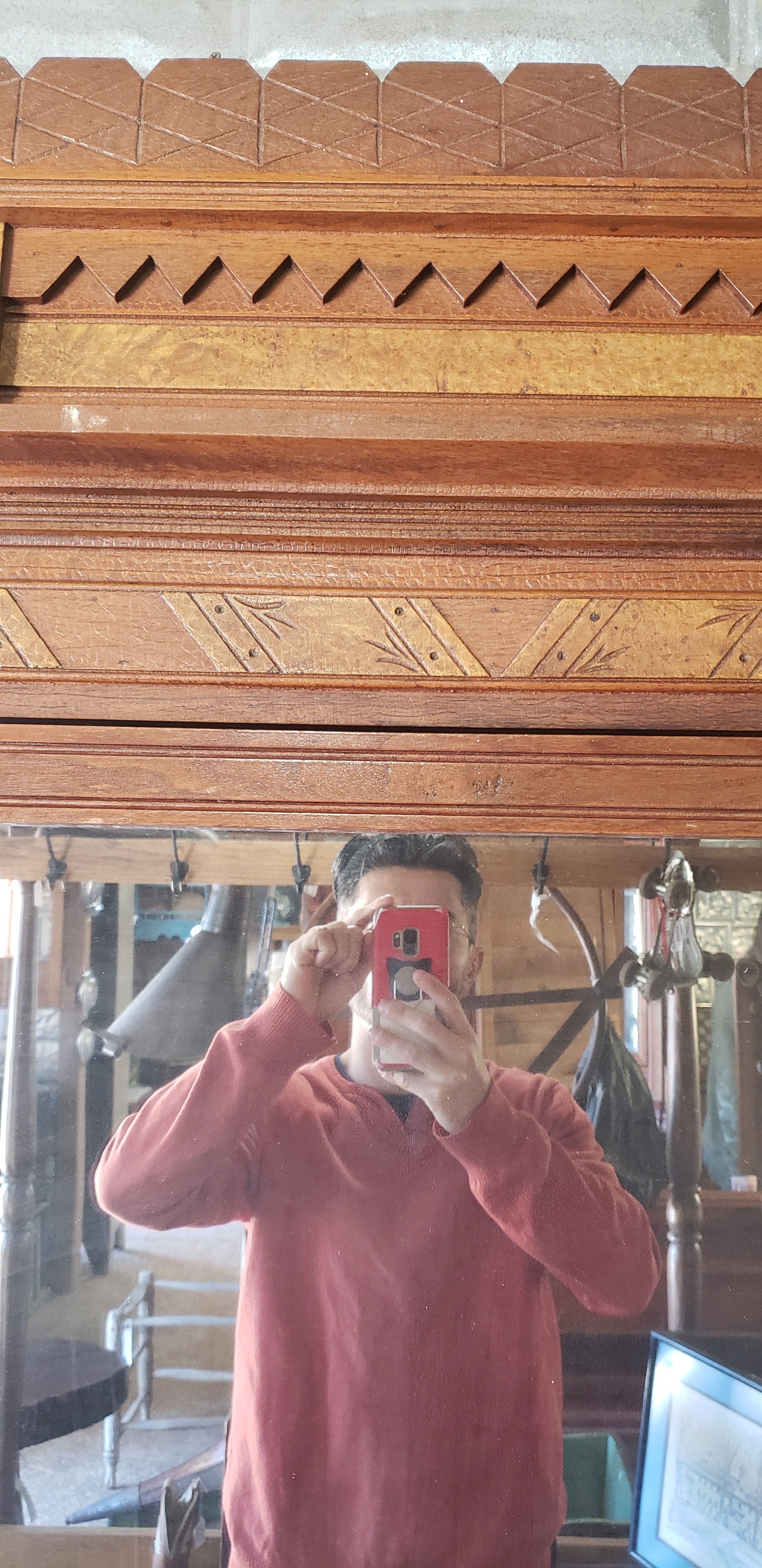 selfie in mirror at vinatge shop