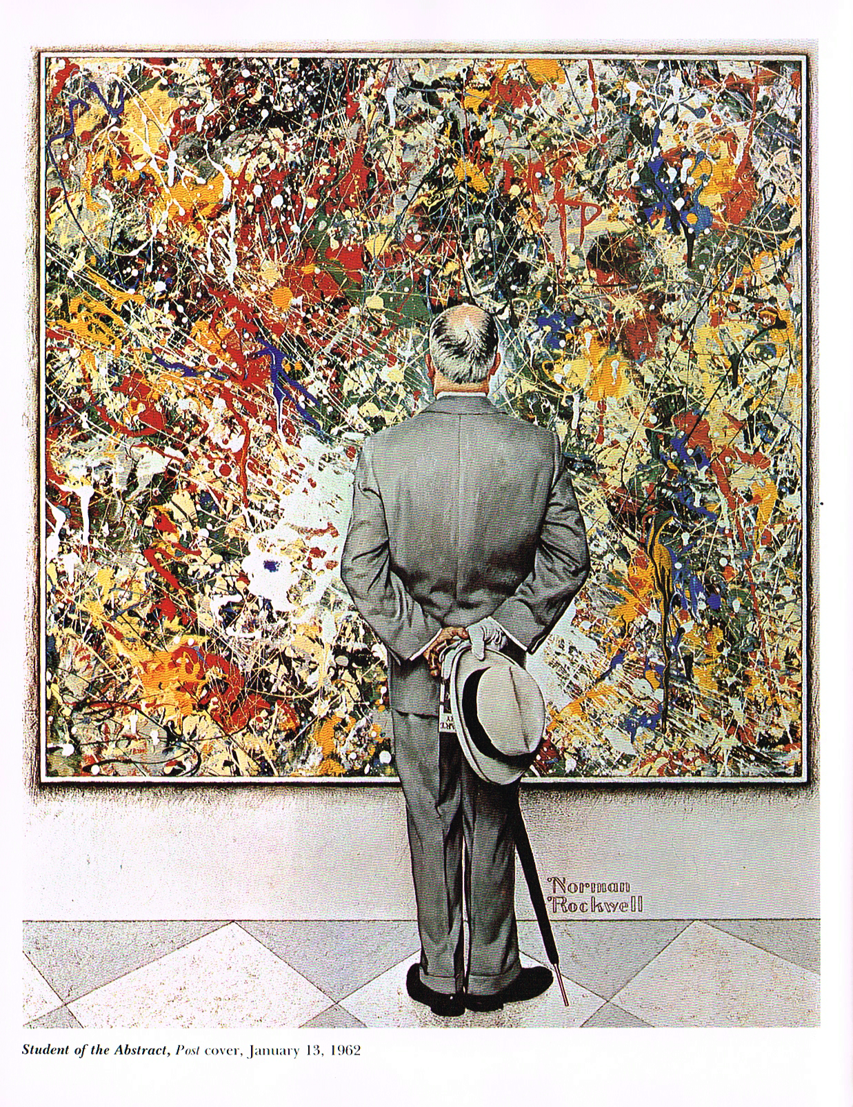 the art of Norman Rockwell,norman Rockwell faith of america book, norman Rockwell paintings, student of the abstract 1962 norman Rockwell painting