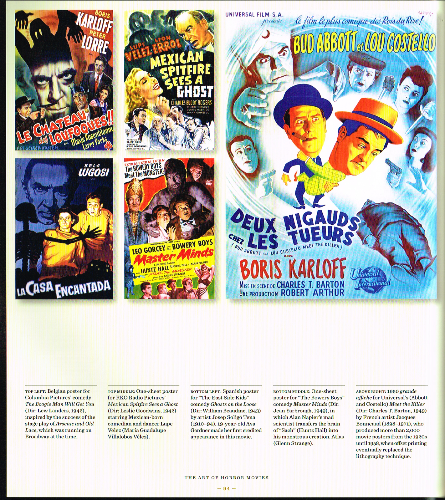 the art of horror movies an illustrated history,the art of horror movies,horror movie posters,the boogie man will get you 1942,mexican spitfire see a ghost 1942,ghost on the loose 1943,master minds 1949,meet the killer 1949 by jacques bonneaud
