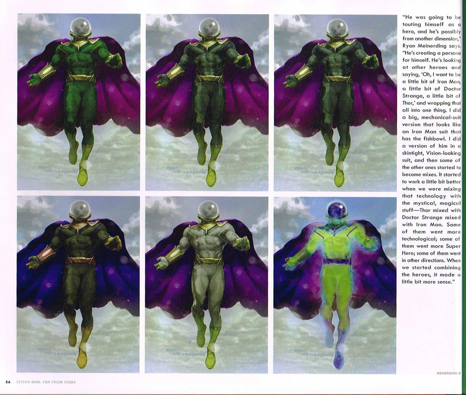 the art of spiderman,mysterio concept art,ryan meinerding mysterio art art,far from home concept art,mysterio character designs