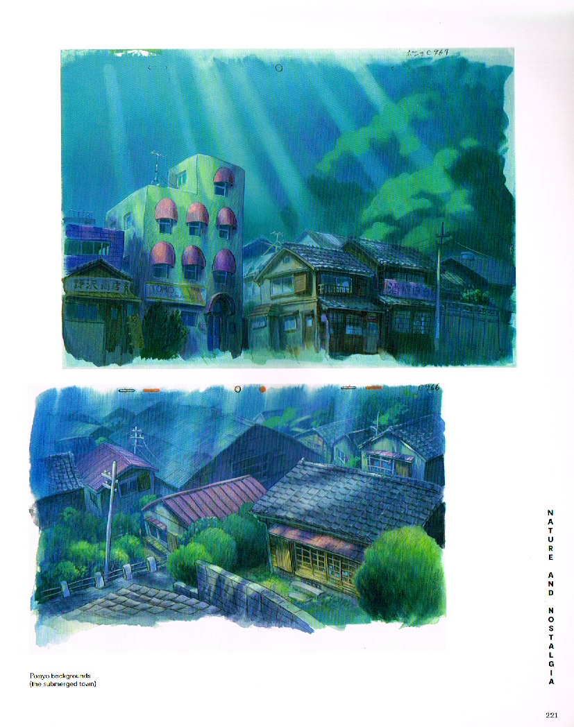 the art of hayao miyazaki,hayao miyazaki,hayao miyazaki concept art,studio ghibli art,ponyo concept art,ponyo submerged town
