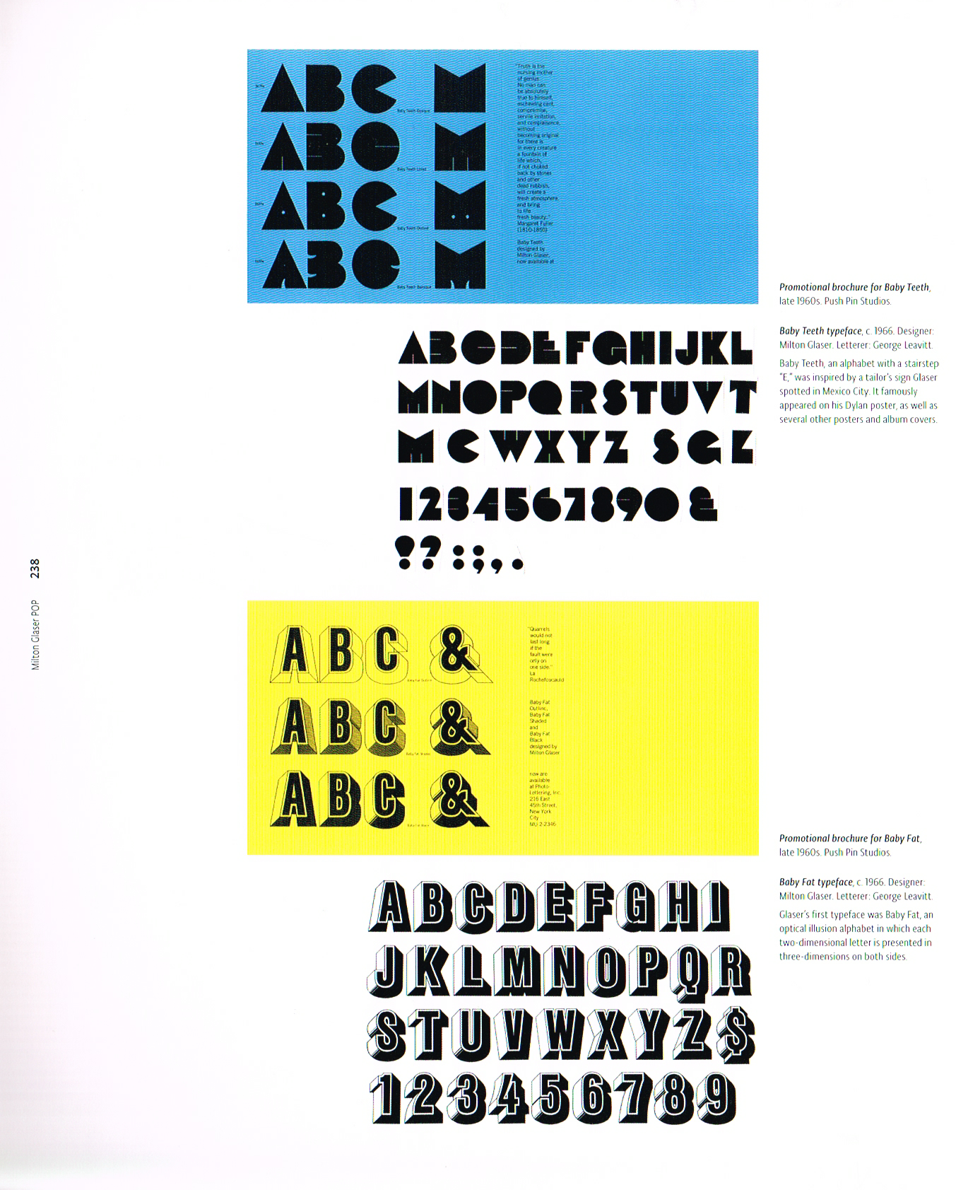 pop milton glaser,the art of milton glaser,promotional brochure for baby tech 1960s,baby tech typeface 1966,promotional brochure for baby fat 1960s,baby fat typeface 1966,milton glaser typefaces