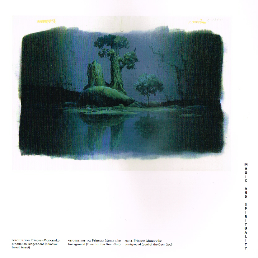 the art of hayao miyazaki,hayao miyazaki,princess mononoke,princess mononoke concept art,miyazaki imageboards,deer god princess mononoke,kodama tree spirits,pool of the deer god concept art
