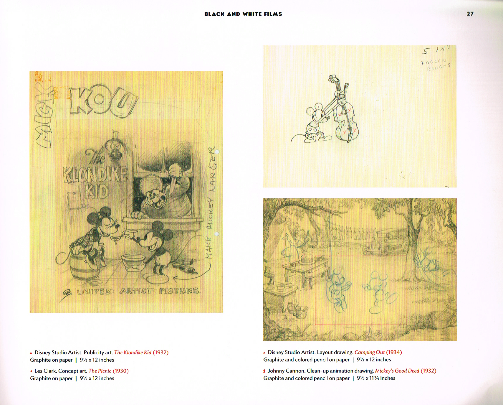 mickey mouse the klondike kid concept art, mickey mouse the picnic 1930 concept art, mickey mouse camping out 1934 concept art, mickey mouse good deed 1932 concept art