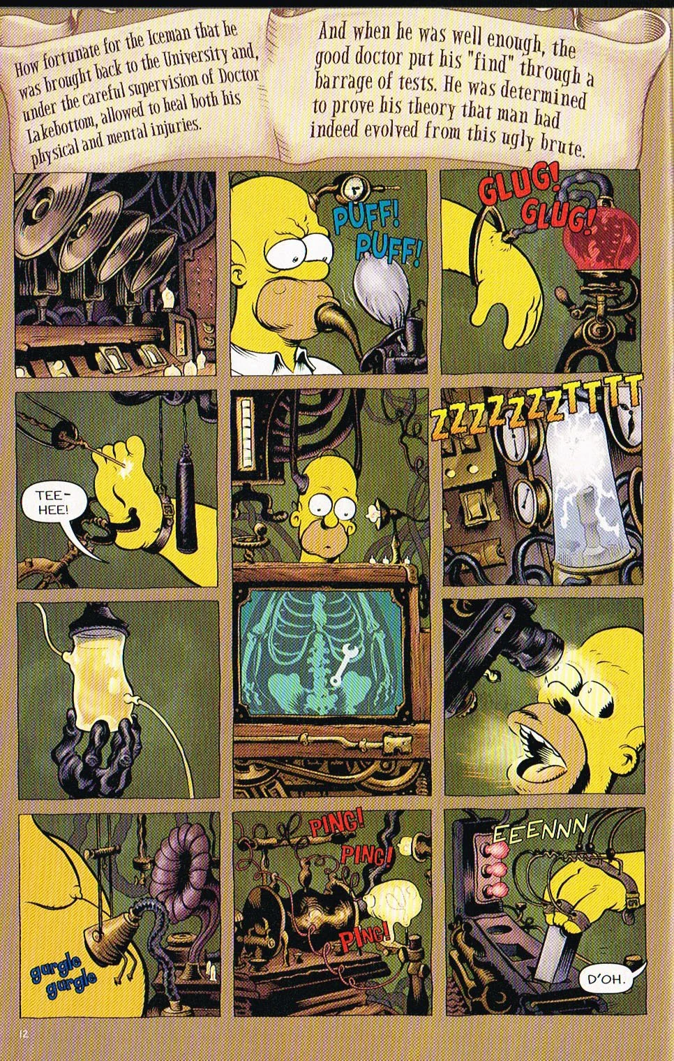 the art of Simpsons,bart Simpsons tree house of horror comic 7,tree house of horror comic,homererectus comic,troy nixey,dave stewarts,karen baiter,bill morrison,matt groening