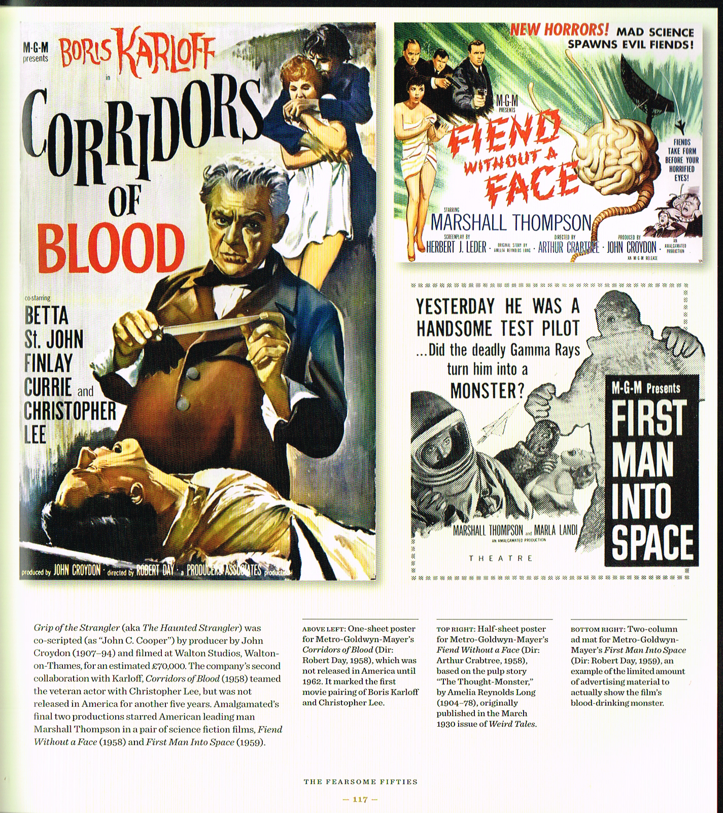 the art of horror movies,the art of horror movies an illustrated history,horror movie posters,horror movies art,corridors of blood 1958,fiend without a face 1958,mayers frist man into space 1959