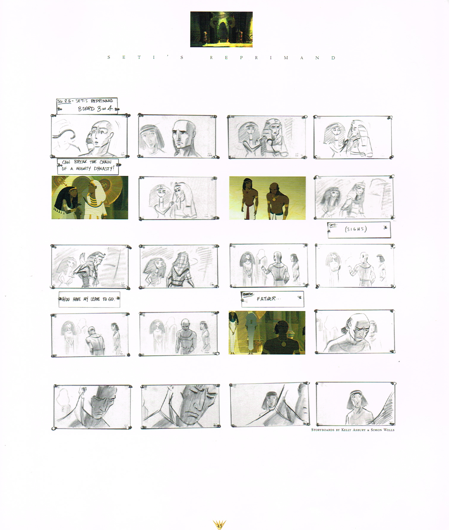 the prince of egypt a new vision in animation,the prince of egypt art,the art of the prince of egypt,setis reprimand,kelly asbury,simon wells,prince of egypt storyboards