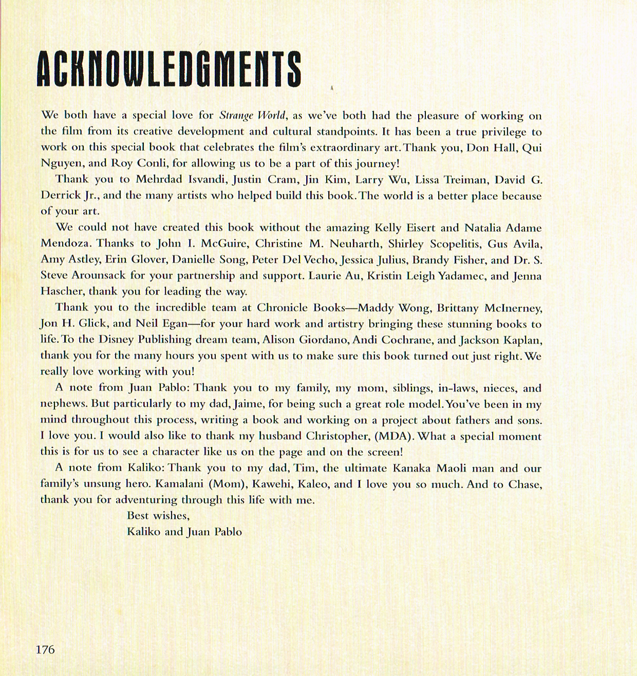 the art of strange world,strange world concept art,strange world art,acknowlegments page strange world art book