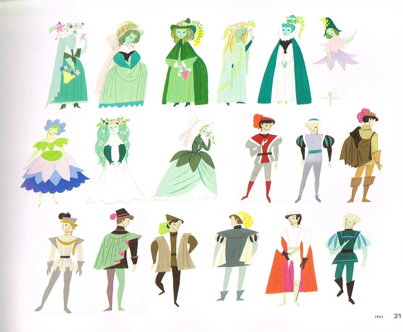 they drew as they pleased,the hidden art of disney mid century era 1950s and 1960s,disney art,disney 1954,sleeping beauty character designs Mary blair, Mary blair