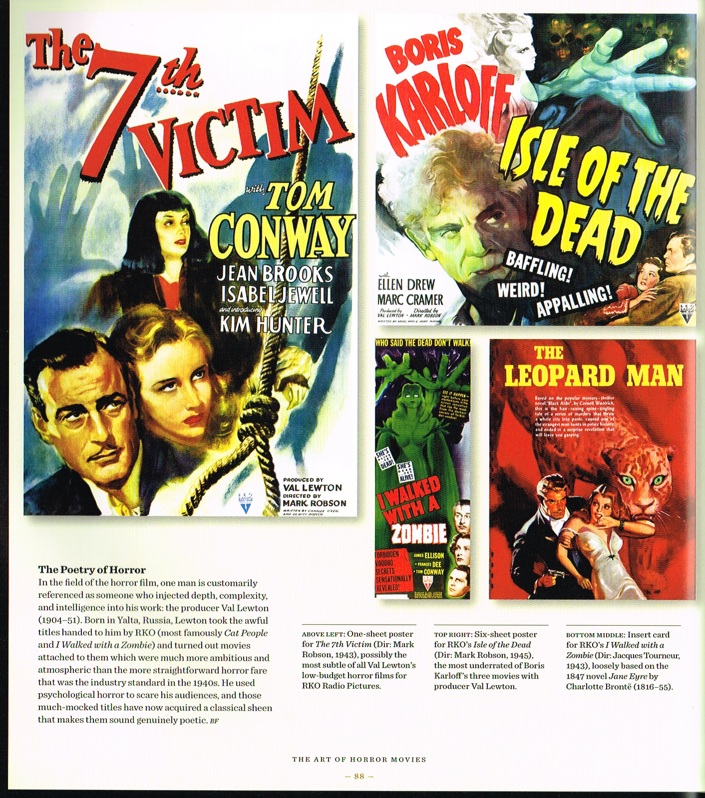the art of horror movies an illustrated history,the art of horror movies,horror movie posters,7th victim 1943,isle of the dead 1945,i walked with a zombie 1943,the leopard man 1943