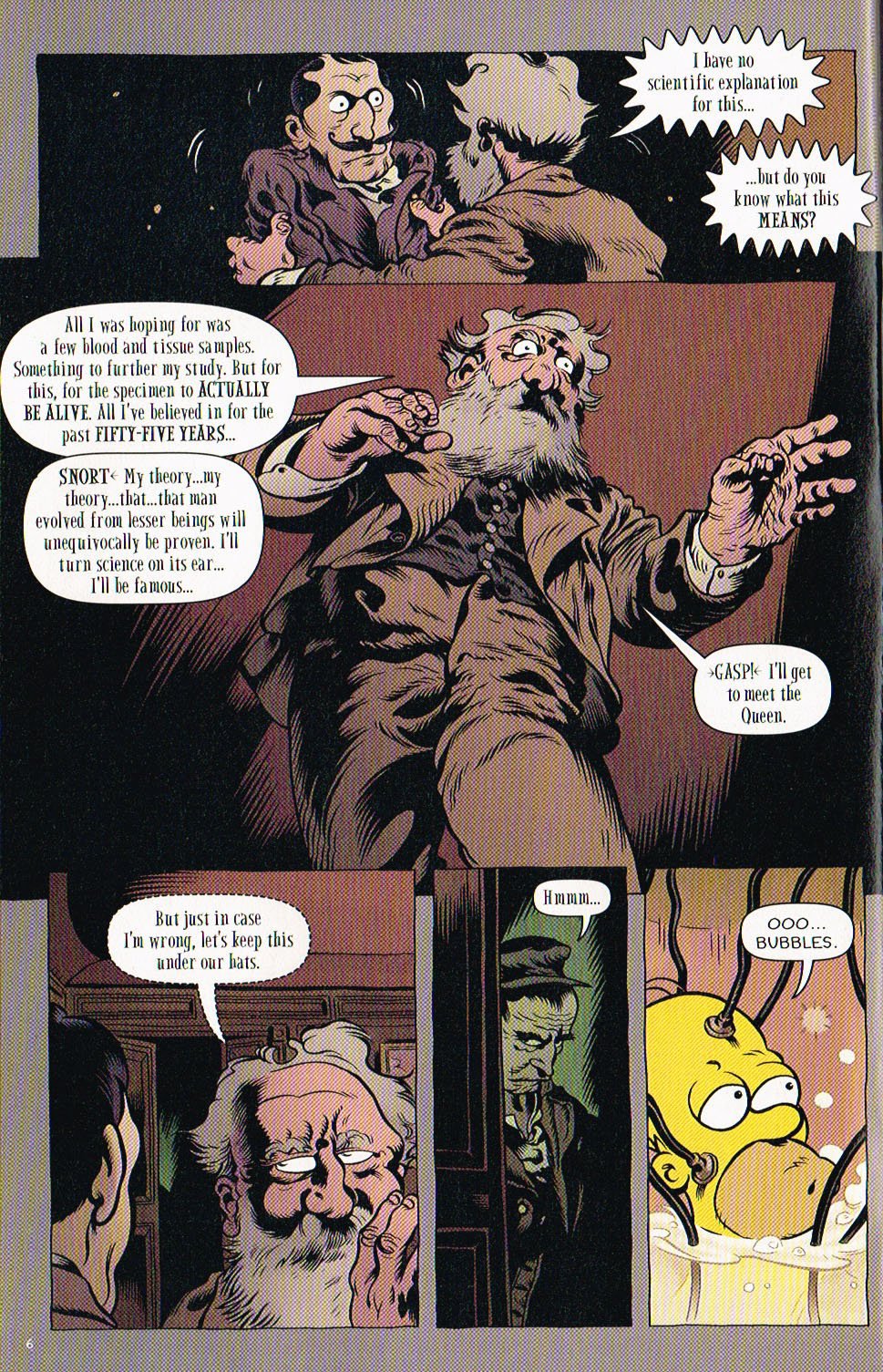 the art of Simpsons,bart Simpsons tree house of horror comic 7,tree house of horror comic,homererectus comic,troy nixey,dave stewarts,karen baiter,bill morrison,matt groening