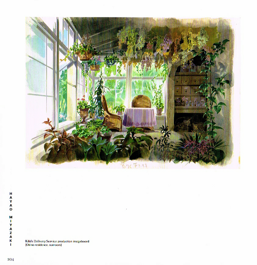 the art of hayao miyazaki,hayao miyazaki,miyazaki imageboard,kikis delivery service imageboard,kikis delivery service okino residence sunroom,kikis delivery service art