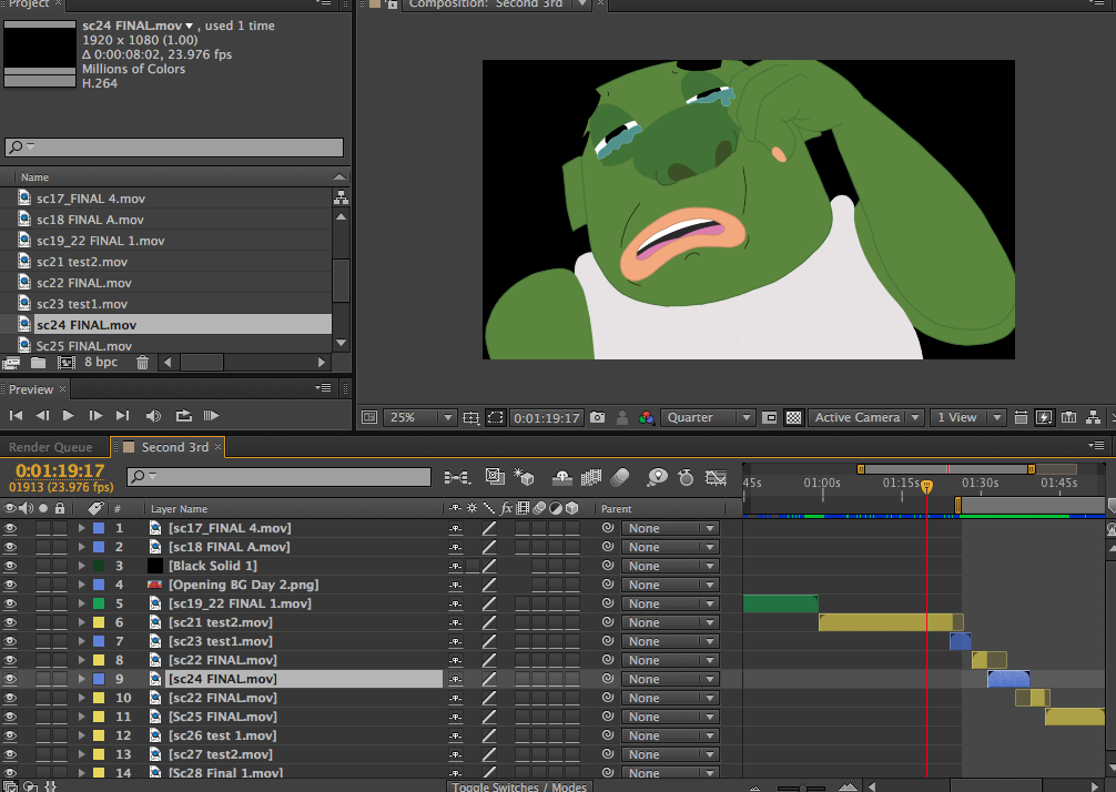 screen shot of after effects, production blog after effects