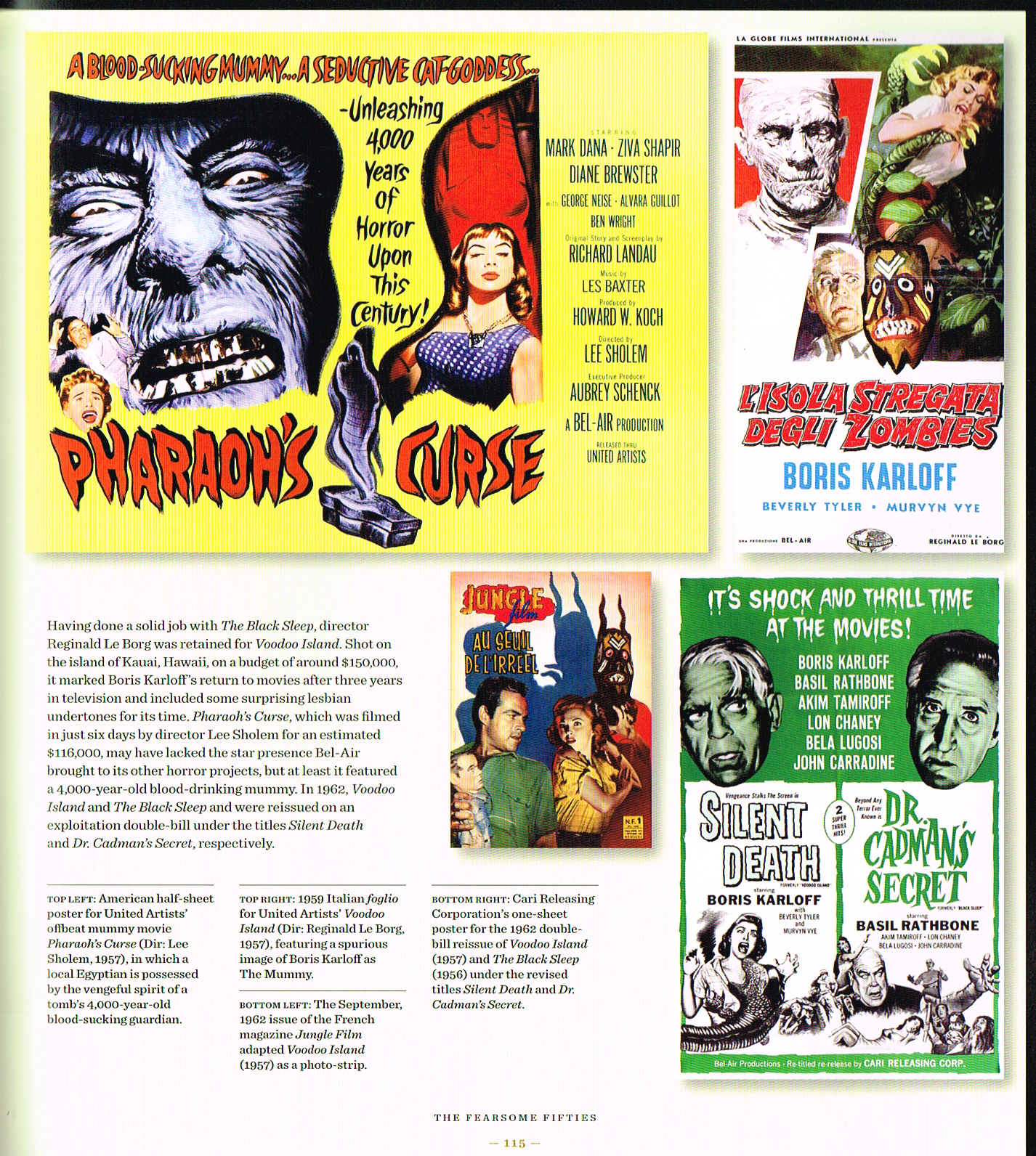 the art of horror movies,the art of horror movies an illustrated history,pharaohs curse 1957 poster,voodoo island movie poster 1957,silent death movie poster,dr cadmans secrets movie poster