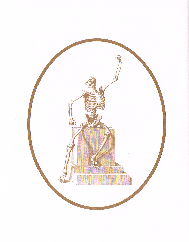 the art of death a graveside companion, death a graveside companion, skeleton on a plinth, skeleton sitting drawing