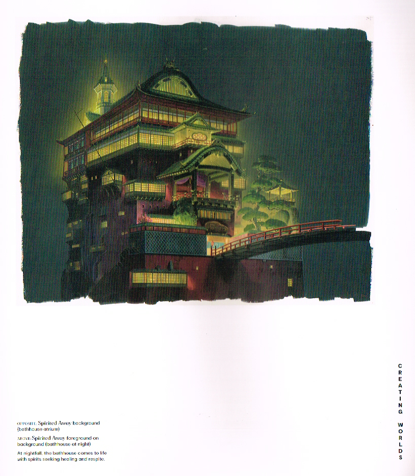 the art of Hayao Miyazaki,hayao Miyazaki art,spirited away concept art,the bath house concept art spirited away,spirited away bath house concept art