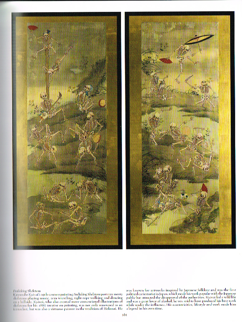 death a graveside companion,the art of death a graveside companion,skeleton illustrations,illustration about death,cupid and death art,kawanabe kyosai