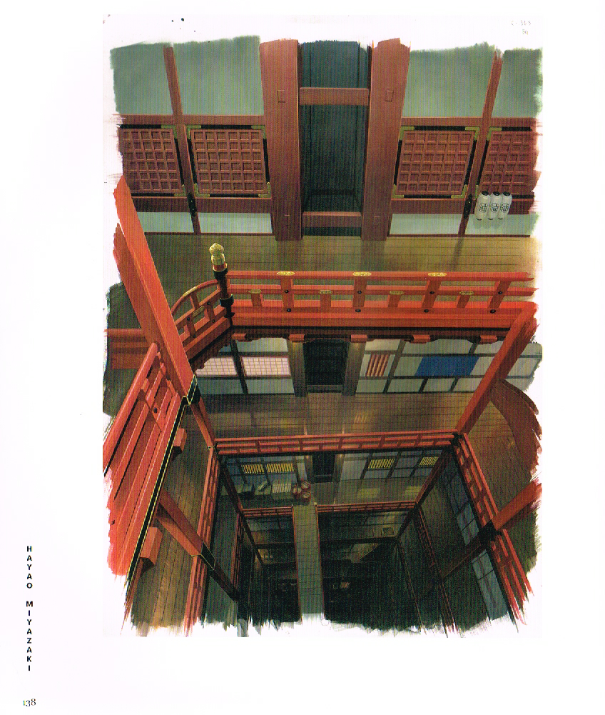 the art of Hayao Miyazaki,hayao Miyazaki art,spirited away concept art,the bath house concept art spirited away,spirited away bath house concept art, bath house atrium concept art