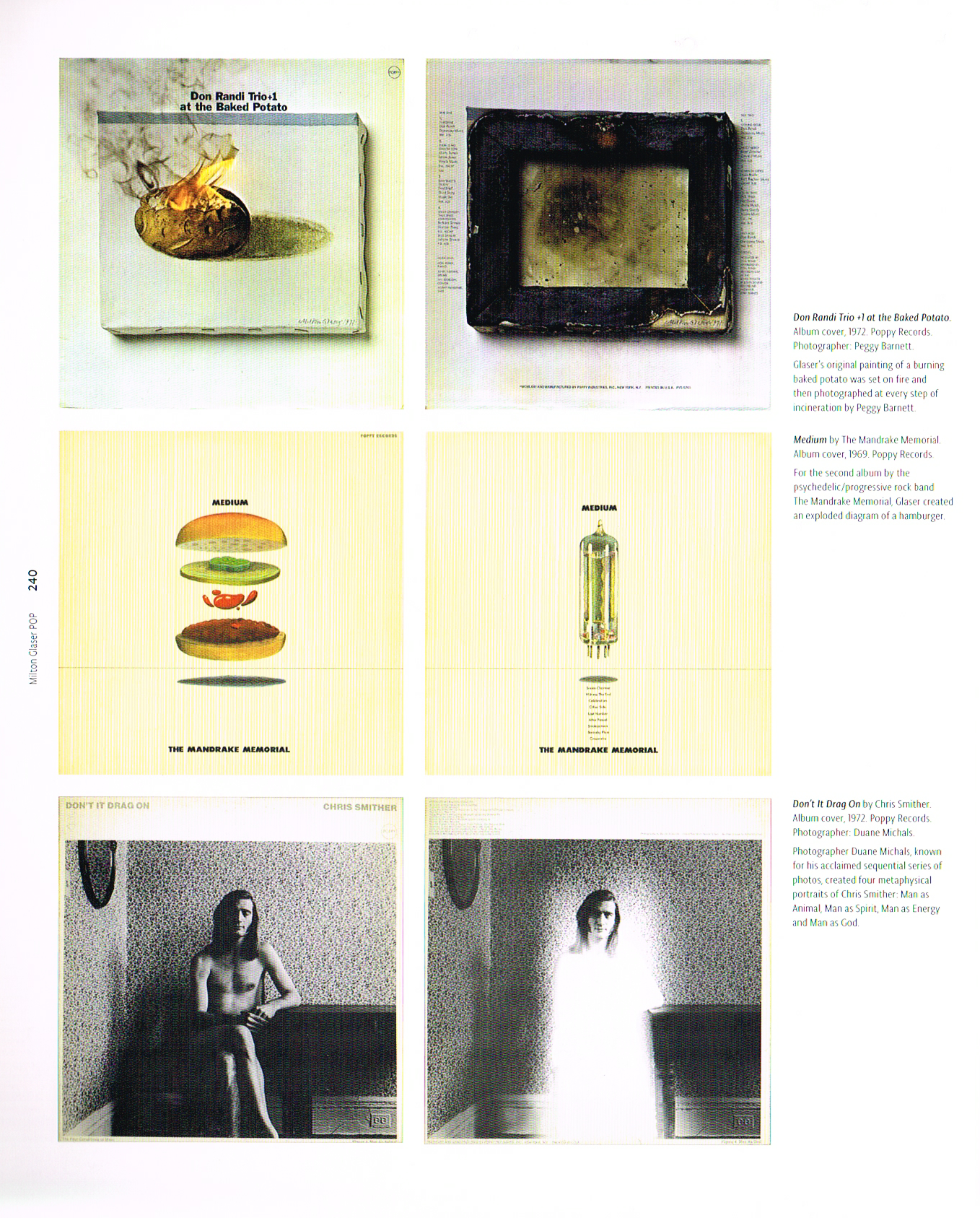 pop milton glaser,the art of milton glaser,don randi plus 1 at the baked potato album cover 1972,medium by the mandrake memorial album cover 1969,dont it drag on by chris Smithers album cover 1972