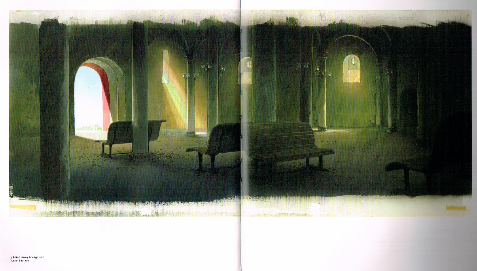 the art of hayao miyazaki,hayao miyazaki artbook,hayao miyazaki art,miyazaki concept art,spirited away tunnel interior art