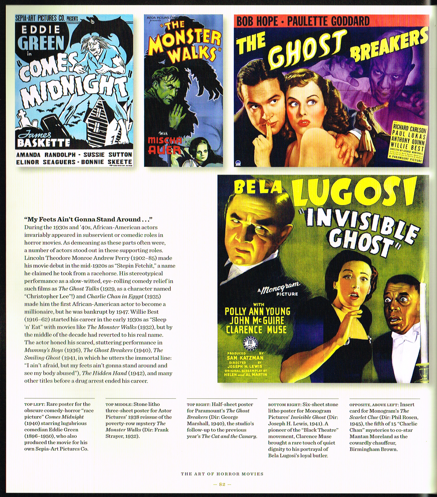 the art of horror movies,art of horror movies and illustrated history,horror movie posters,movie poster art,comes midnight 1940,monster walks 1938,the ghost breakers 1940,invisible ghost 1941,clarence muse