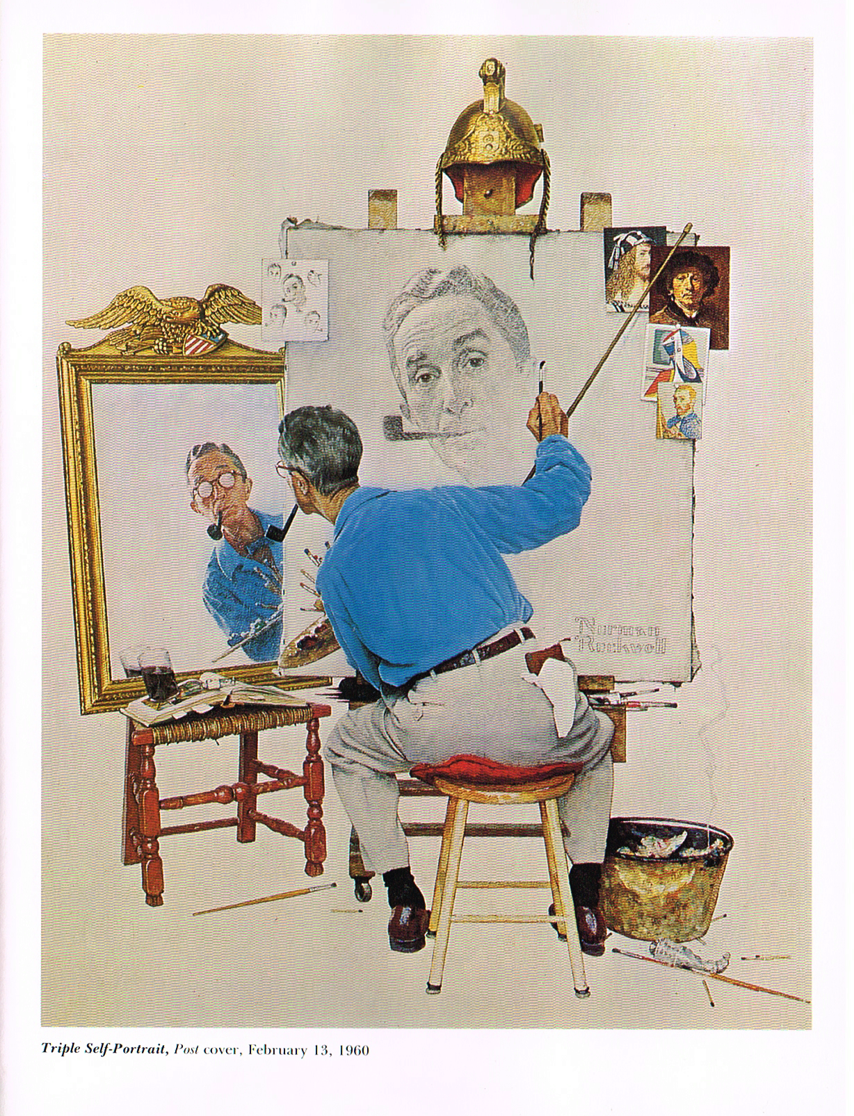 the art of Norman Rockwell,norman Rockwell faith of america book, norman Rockwell paintings, triple self portrait 1960 norman Rockwell painting