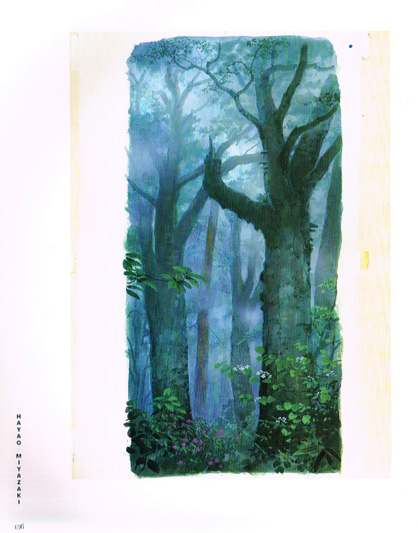 the art of hayao miyazaki,hayao miyazaki,princess mononoke,princess mononoke concept art,miyazaki imageboards,deer god princess mononoke,kodama tree spirits,primeval beech forest