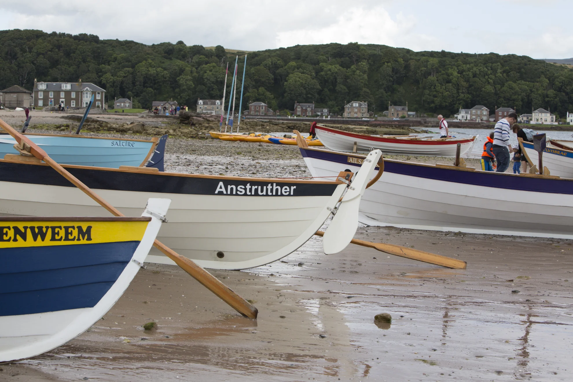 Skiffs are lined up for the Sail and Oar event on Cumbrae.