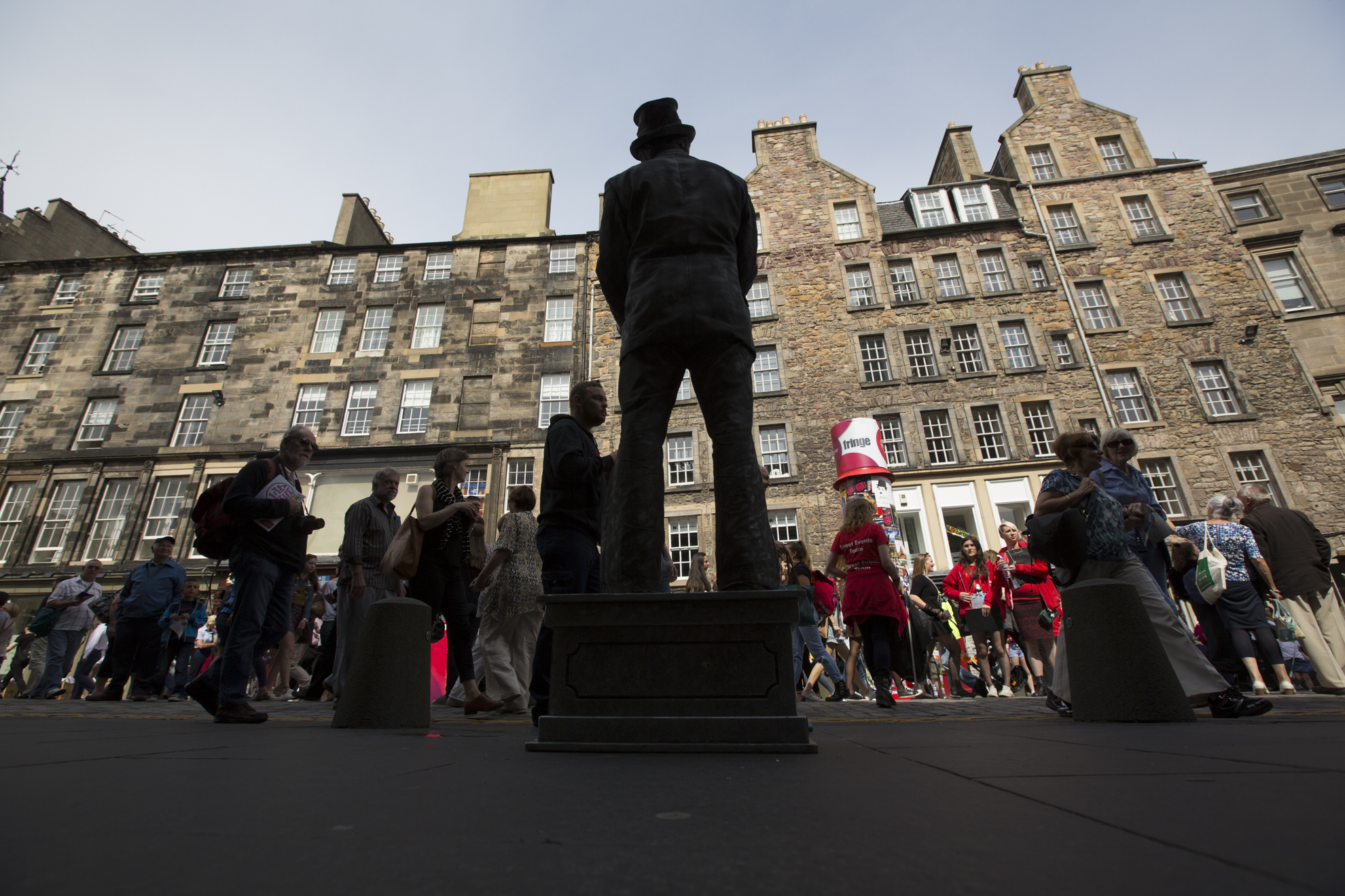  John Godbolt, from Bristol, England, stands in front of St. Giles Cathedral on the Royal Mile during the 2014 Edinburgh Festival of the Fringe in Edinburgh, Scotland.    