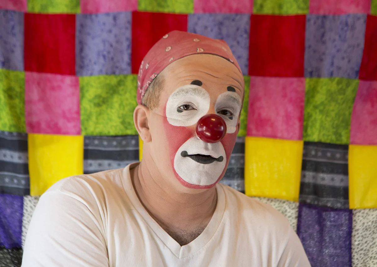 John Sayre, aka J.P. Ballyhoo, in his RV before an afternoon show.
