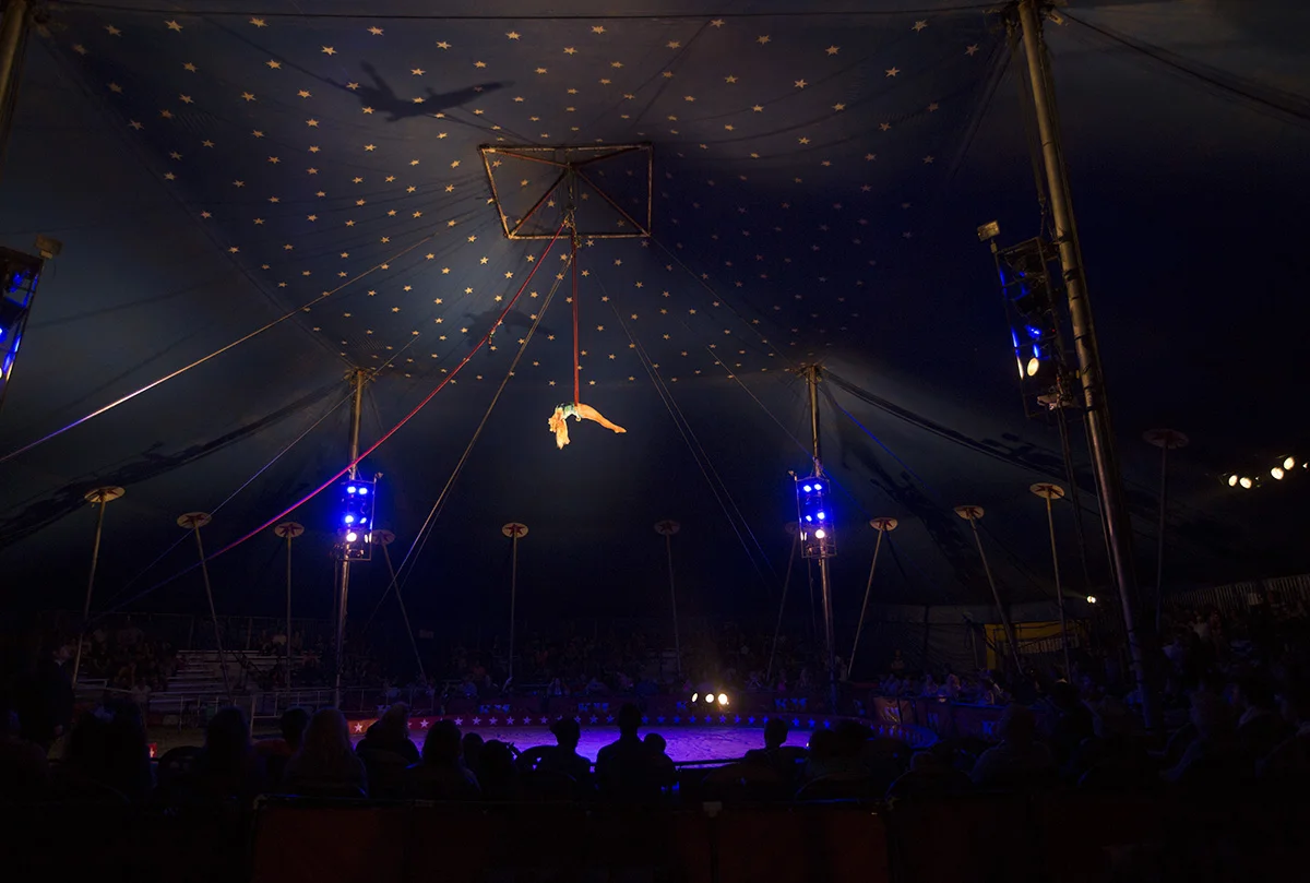 Rebecca Ostroff performs her single trapeze act.