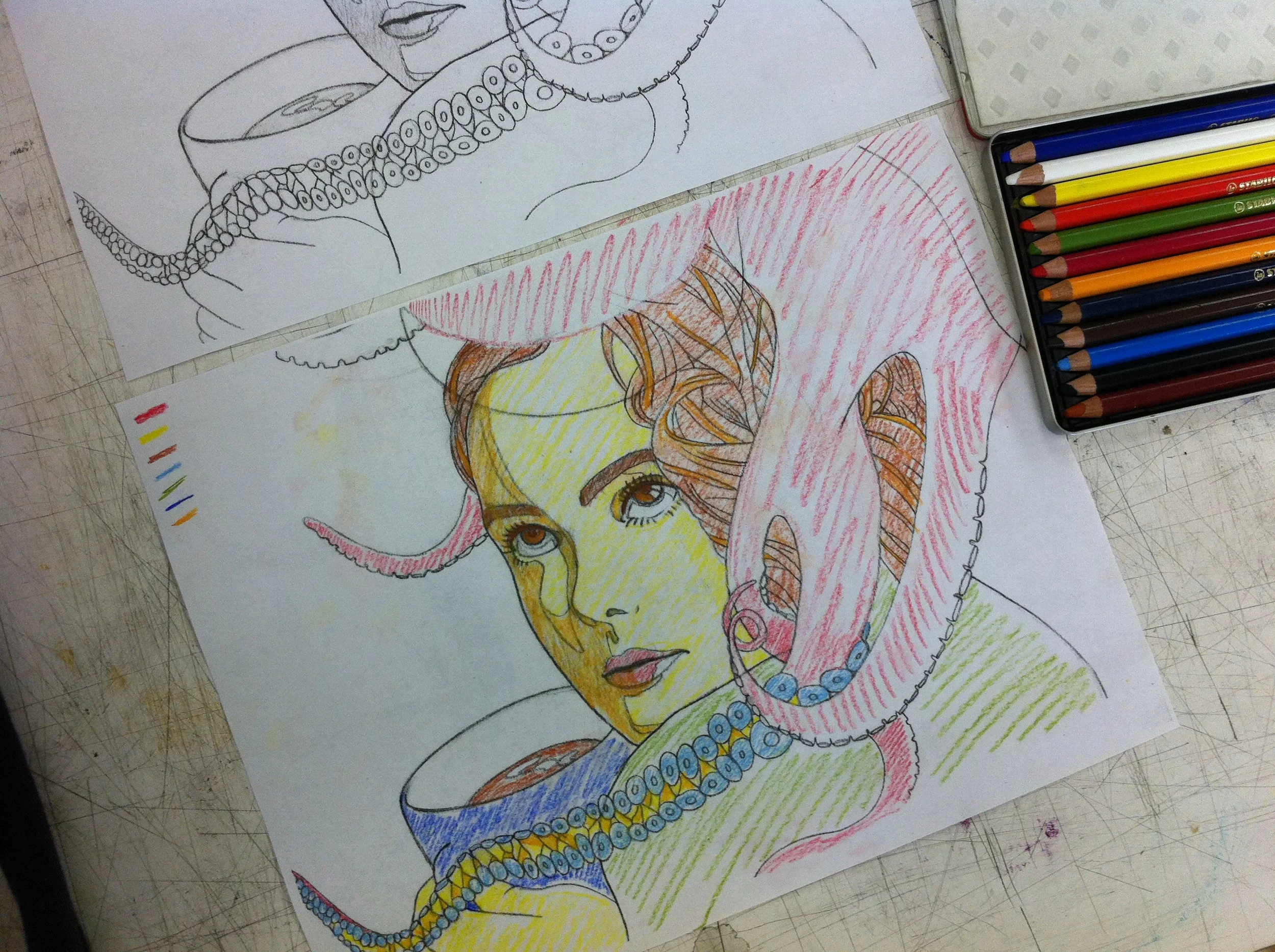  ① - (2) Deciding color separations.  どの部分を何色にするか決める。 