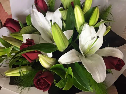 Romance - Red Roses and Oriental Lilies