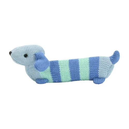 Hand Rattle – Knit – Dachshund Blue