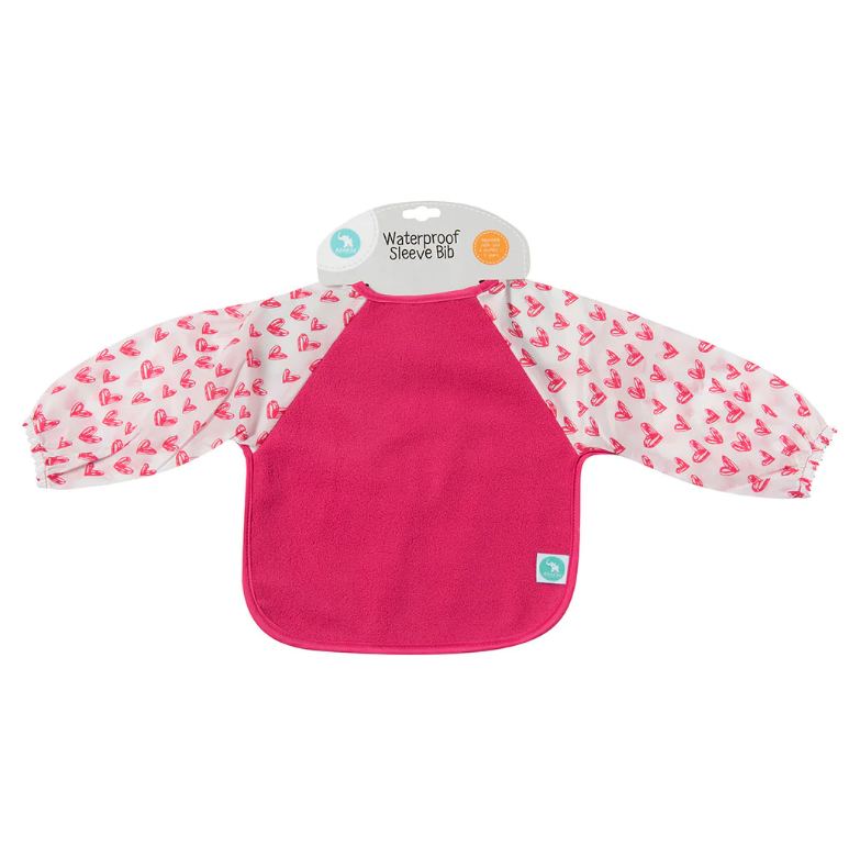 Long Sleeve Bib - Heart Pink